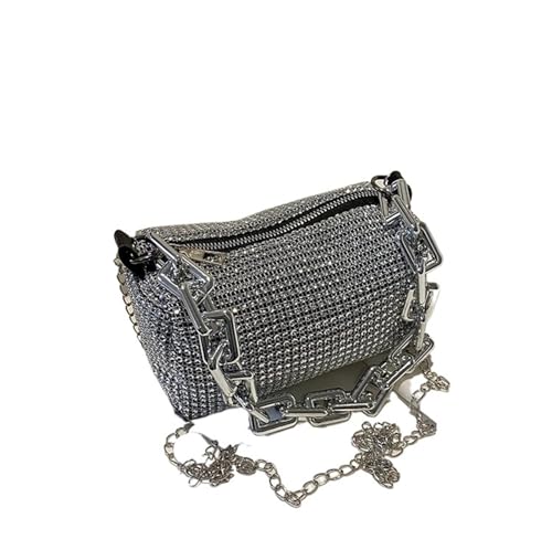 Mode Diamant Kette Tasche for frauen Solide Zipper Weibliche Crossbody Unterarm Taschen Messenger Abend Party Kupplungen(Silver) von IRFHDCX
