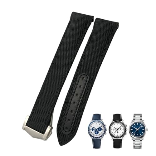 IRFKR 19mm 20mm 21mm hohe Dichte Nylon Leinwand gebogenes Ende Uhrenarmband passend für Omega Seamaster 300 AT150 Speedmaster Longines Uhrenarmband, 19mm Silver clasp von IRFKR