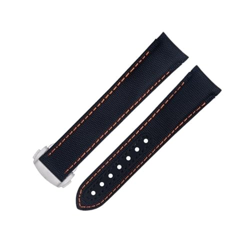 IRFKR 20-mm-Uhrenarmband mit gebogenem Ende für Omega-Armband AT150 Seamaster 300 Planet Ocean De Ville Speedmaster Black Orange Line Uhrenarmbänder aus hochdichtem Nylon-Rindsleder(Blue 2) von IRFKR