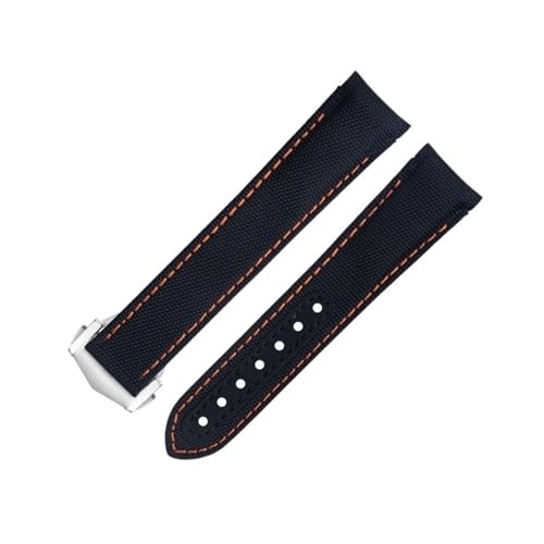IRFKR 20-mm-Uhrenarmband mit gebogenem Ende für Omega-Armband AT150 Seamaster 300 Planet Ocean De Ville Speedmaster Black Orange Line Uhrenarmbänder aus hochdichtem Nylon-Rindsleder(Blue 9) von IRFKR