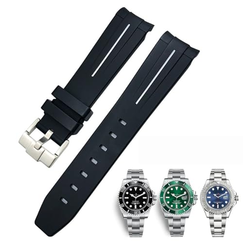 IRFKR 20mm 21mm 22mm gebogenes Ende Gummi-Silikon-Armband für Rolex Submariner Daytona wasserdichtes Uhrenarmband(Black white line,20mm) von IRFKR