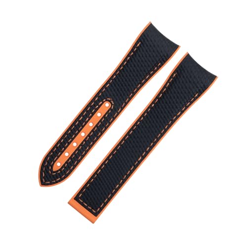 IRFKR 21 mm für Omega Seamaster 600 Uhrenarmband, weiches FKM Fluorkautschuk, Nylonstruktur, Vollgummi-Uhrenarmband, Faltschließe für 43,5 mm Zifferblatt(Black Orange,22mm) von IRFKR