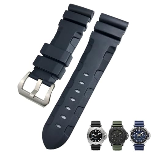 IRFKR 24mm 26mm Natur Gummi Armband Fit für Panerai PAM Silikon Rot Blau Uhr Armband Wasserdichte Armbänder Werkzeuge(Black blue silver,26mm) von IRFKR