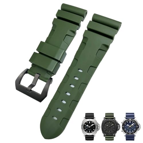 IRFKR 24mm 26mm Natur Gummi Armband Fit für Panerai PAM Silikon Rot Blau Uhr Armband Wasserdichte Armbänder Werkzeuge(Green black,24mm) von IRFKR