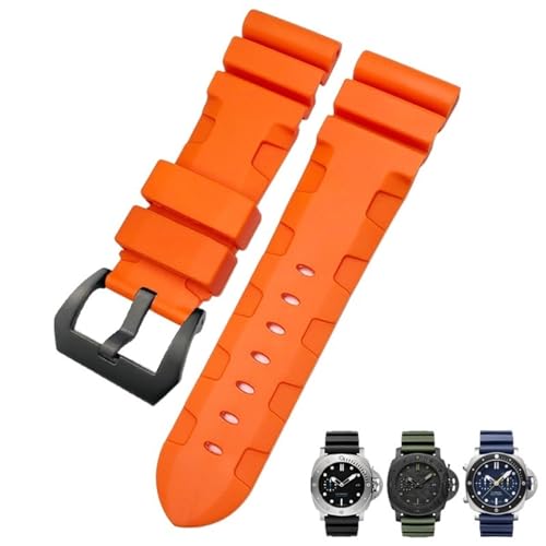 IRFKR 24mm 26mm Natur Gummi Armband Fit für Panerai PAM Silikon Rot Blau Uhr Armband Wasserdichte Armbänder Werkzeuge(Orange black,24mm) von IRFKR