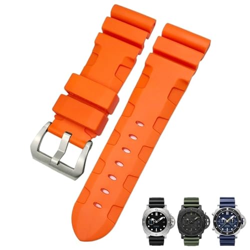 IRFKR 24mm 26mm Natur Gummi Armband Fit für Panerai PAM Silikon Rot Blau Uhr Armband Wasserdichte Armbänder Werkzeuge(Orange silver,26mm) von IRFKR