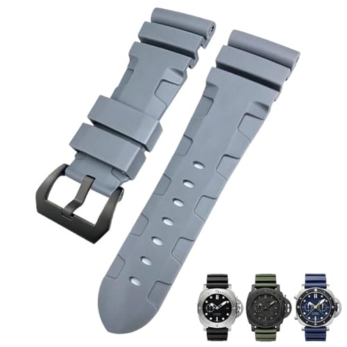 IRFKR 26mm 24mm Natur Gummi Armband Fit für Panerai PAM Silikon Rot Blau Uhr Armband Wasserdichte Armbänder Werkzeuge(Gray black,24mm) von IRFKR