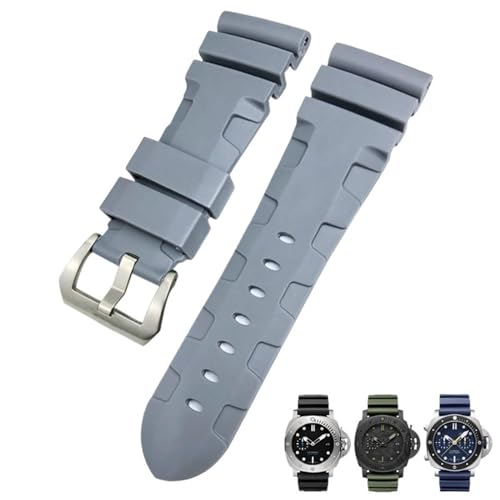 IRFKR 26mm 24mm Natur Gummi Armband Fit für Panerai PAM Silikon Rot Blau Uhr Armband Wasserdichte Armbänder Werkzeuge(Gray silver,26mm) von IRFKR