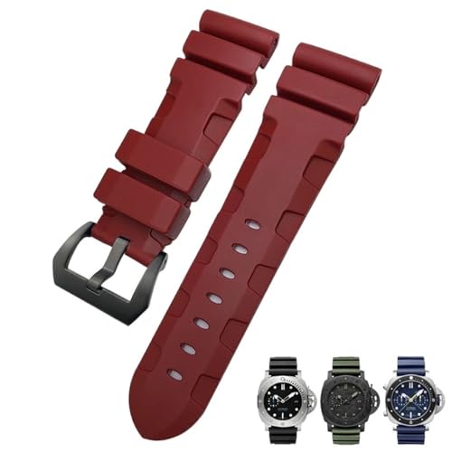 IRFKR 26mm 24mm Natur Gummi Armband Fit für Panerai PAM Silikon Rot Blau Uhr Armband Wasserdichte Armbänder Werkzeuge(Red black,26mm) von IRFKR