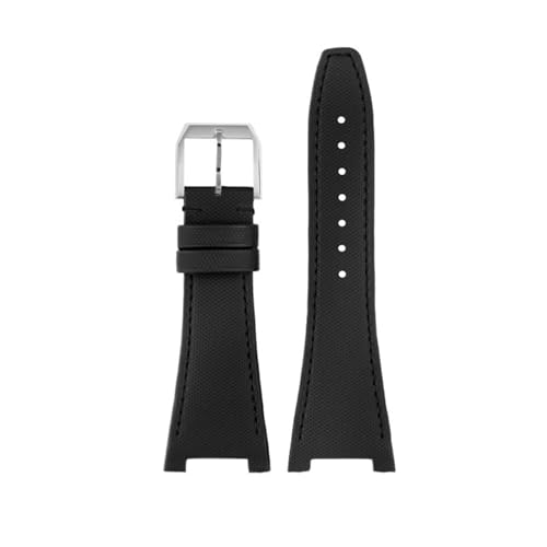 IRFKR 28MM Armband gekerbtes Nylon-Echtlederarmband für IWC Engineer IW500501 IW378507 IW322703 Armband Herren-Canvas-Uhrenarmband(Black-silver) von IRFKR