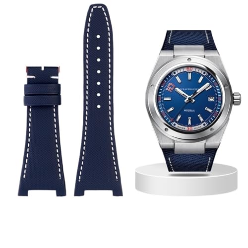 IRFKR 28MM Armband gekerbtes Nylon-Echtlederarmband für IWC Engineer IW500501 IW378507 IW322703 Armband Herren-Canvas-Uhrenarmband(Blue white-no buckle) von IRFKR
