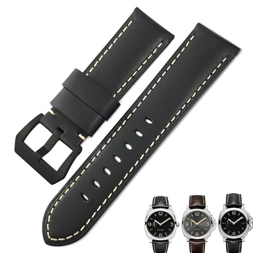 IRFKR Echtes Leder Kalbsleder 24mm Armband geeignet für PANERAI LUMINOR Uhrenarmband weiche Armbänder schwarze Schnalle kostenlose Werkzeuge(Black buckle) von IRFKR