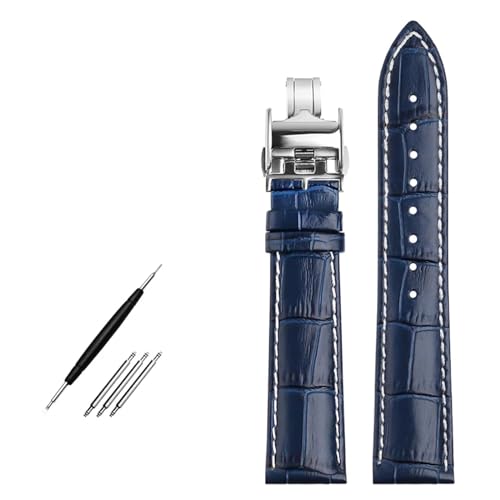 IRFKR Echtes Lederarmband 19mm 20mm 21mm 22mm Uhrenarmband für Longines L29094920 Armband Oberschicht Rindsleder Armbanduhren Band(Blue silver buckle,19mm) von IRFKR