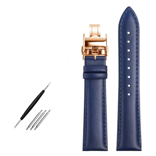 IRFKR Echtes Lederarmband 19mm 20mm 21mm 22mm Uhrenarmband für Longines L29094920 Armband Oberschicht Rindsleder Armbanduhren Band(P blue rose buckle,20mm) von IRFKR