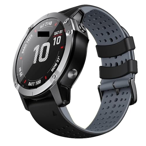 IRFKR Für Fenix ​​5X Uhrenarmband/Fenix ​​6X Pro Uhrenarmband/Fenix ​​7X Uhrenarmband 26 mm Silikon-Uhrenarmband Ersatz für Fenix ​​6X/Fenix ​​5X Plus/Fenix ​​7X Pro (26 mm)(Black/Grey) von IRFKR