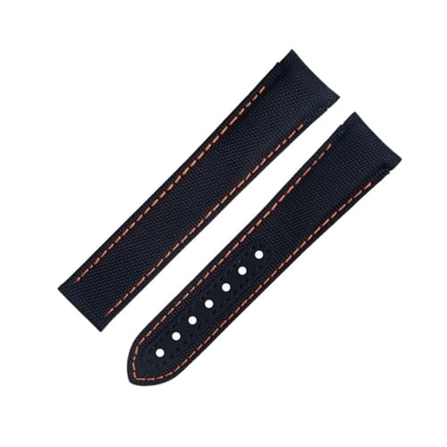 IRFKR Für Omega-Armband AT150 Seamaster 300 Planet Ocean De Ville Speedmaster Uhrenarmband mit gebogenem Ende, 20 mm, schwarz-orangefarbene Linie, hochdichtes Nylon-Rindsleder-Uhrenarmband(Blue) von IRFKR