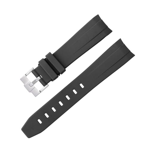 IRFKR Gebogenes, lückenloses Kautschukarmband für Omega Speedmaster-Uhr, Ersatzband für Herren und Damen, 20 mm, Uhrenarmbänder, silberfarben, goldfarben, rosafarben, schwarze Schnalle(Black,20mm silv von IRFKR