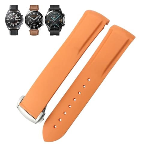 IRFKR Gummi-Uhrenarmband, 22 mm, 20 mm, gebogenes Ende, Silikonarmband, passend für Omega x Uhr, Seamaster, Speedmaster AT150 De Ville, Stoff-Uhrenarmband(Orange silver,22mm) von IRFKR