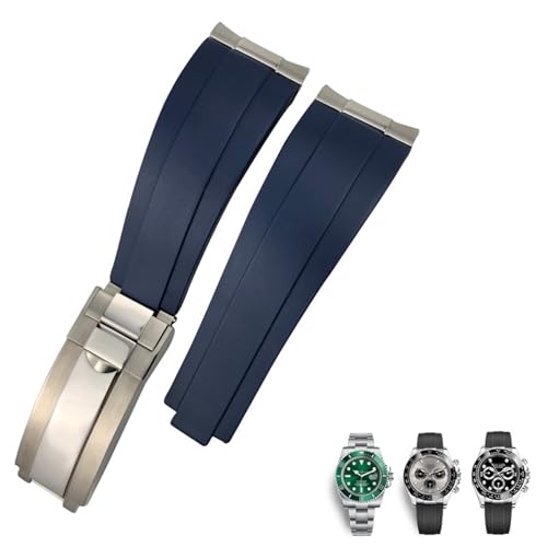 IRFKR Metallglieder-Gummiarmband mit gebogenem Ende, 20 mm, Sportarmband für Rolex Daytona GMT-Uhr, Yacht Master, Submariner, modischer grüner Gürtel(Blue,21mm) von IRFKR