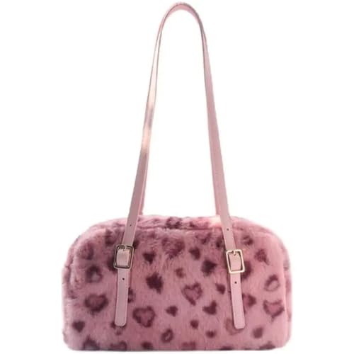 IRGVJIFR Plüsch Taschen Rosa Handtasche Leopard Print Frauen Herbst Winter Plüsch Weiche Schulter Taschen Weibliche Geldbörse von IRGVJIFR