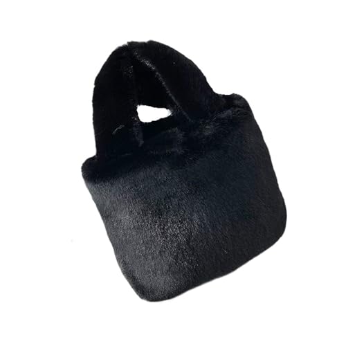 IRGVJIFR Plüsch Taschen Umhängetaschen Damen Weiche Plüsch Geldbörse Handtaschen for Frauen Winter Weibliche Kleine Quadratische Einkaufstasche(Black) von IRGVJIFR