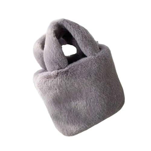 IRGVJIFR Plüsch Taschen Umhängetaschen Damen Weiche Plüsch Geldbörse Handtaschen for Frauen Winter Weibliche Kleine Quadratische Einkaufstasche(Grey) von IRGVJIFR