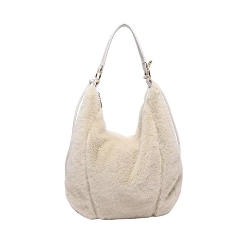 IRGVJIFR Plüsch Taschen Weiche Schulter Taschen Winter Baumwolle Stoff Zipper Große Kapazität Vielseitig Handtaschen Pelzigen(Beige) von IRGVJIFR
