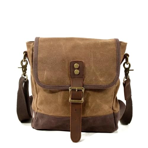 IRGVJIFR Umhängetasche Herren Umhängetaschen Casual Canvas Reise Umhängetasche Männlich Vintage Wasserdicht Schultaschen Leder Täglich Kleine Messenger Satchel(Khaki) von IRGVJIFR