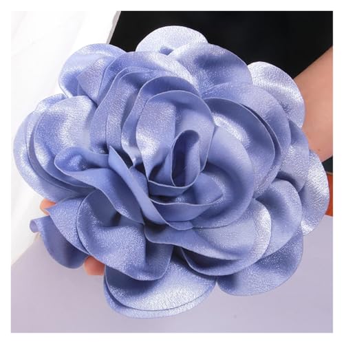 Rosen Haarspange 19CM Große Handgemachte Satin Blumen Headwear Catwalk-Bühne Leistung Haarnadel(Blue,With no brooch) von IRGVJIFR