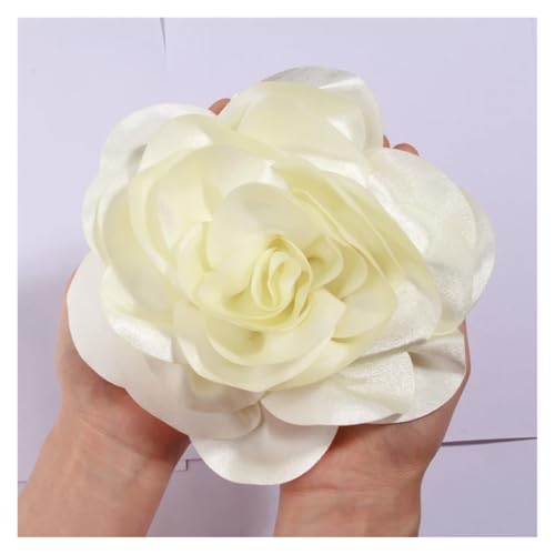 Rosen Haarspange 19CM Große Handgemachte Satin Blumen Headwear Catwalk-Bühne Leistung Haarnadel(Cream,With no brooch) von IRGVJIFR