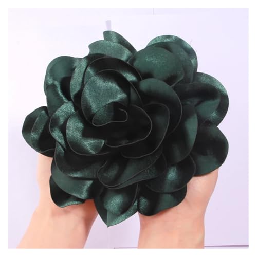 Rosen Haarspange 19CM Große Handgemachte Satin Blumen Headwear Catwalk-Bühne Leistung Haarnadel(Deep Green,With no brooch) von IRGVJIFR