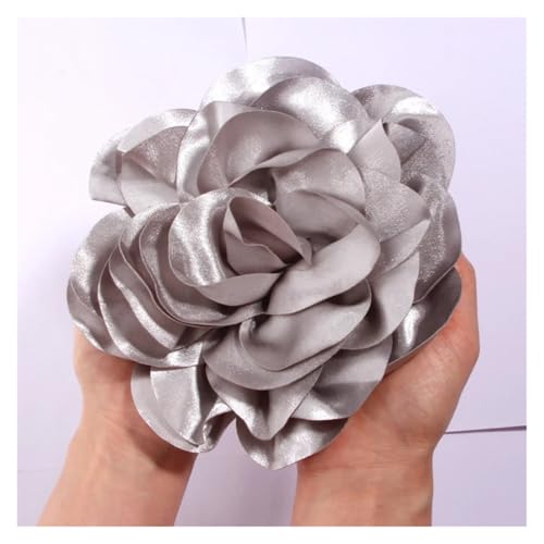 Rosen Haarspange 19CM Große Handgemachte Satin Blumen Headwear Catwalk-Bühne Leistung Haarnadel(Gray,With no brooch) von IRGVJIFR