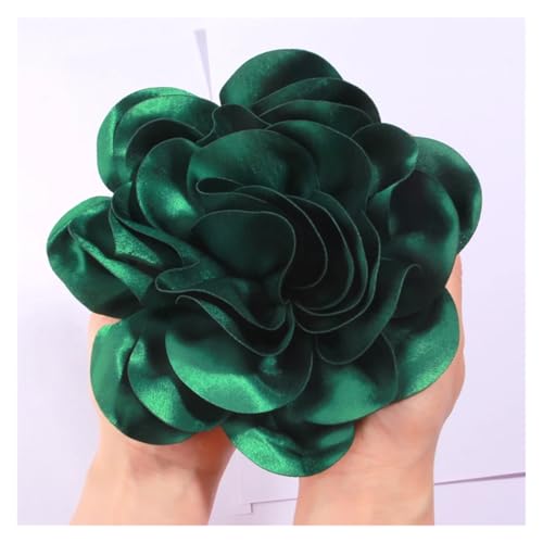 Rosen Haarspange 19CM Große Handgemachte Satin Blumen Headwear Catwalk-Bühne Leistung Haarnadel(Green,With no brooch) von IRGVJIFR