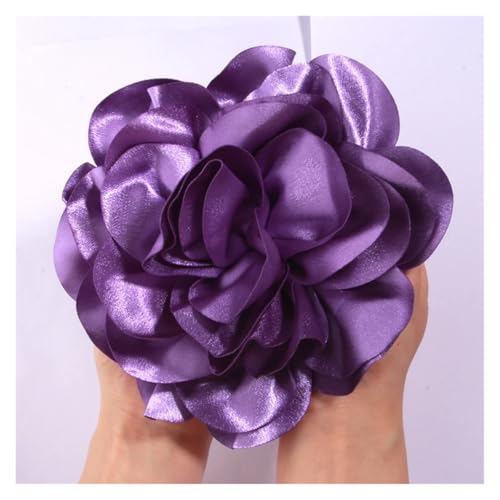 Rosen Haarspange 19CM Große Handgemachte Satin Blumen Headwear Catwalk-Bühne Leistung Haarnadel(Lavender,With no brooch) von IRGVJIFR