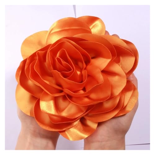 Rosen Haarspange 19CM Große Handgemachte Satin Blumen Headwear Catwalk-Bühne Leistung Haarnadel(Orange,With no brooch) von IRGVJIFR