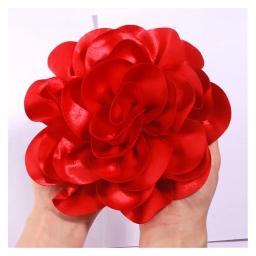 Rosen Haarspange 19CM Große Handgemachte Satin Blumen Headwear Catwalk-Bühne Leistung Haarnadel(Red,With no brooch) von IRGVJIFR