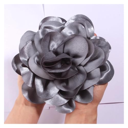 Rosen Haarspange 19CM Große Handgemachte Satin Blumen Headwear Catwalk-Bühne Leistung Haarnadel(SilveBlue,With no brooch) von IRGVJIFR
