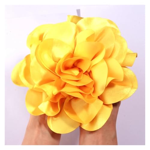 Rosen Haarspange 19CM Große Handgemachte Satin Blumen Headwear Catwalk-Bühne Leistung Haarnadel(Yellow,With no brooch) von IRGVJIFR