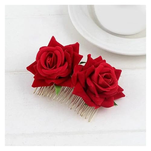 Rosen Haarspange 5 stücke Blumen for Haar DIY Kopfschmuck for Braut Beflockung Tuch Rote Rose Blume Haarnadel Haar Clip(E-red) von IRGVJIFR
