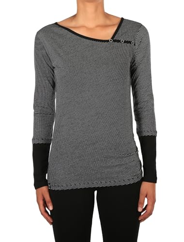 IRIEDAILY Damen Bio-Baumwoll Langarmshirt - Asym Stripe 3 LS in Black, M von IRIEDAILY