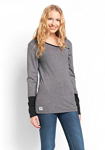 IRIEDAILY Damen Bio-Baumwoll Langarmshirt - Asym Stripe Button LS in Black, M von IRIEDAILY