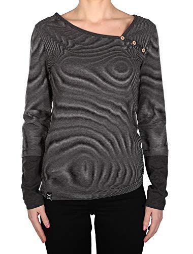 IRIEDAILY Damen Bio-Baumwoll Langarmshirt - Asym Stripe Button LS in Dark Heather, L von IRIEDAILY