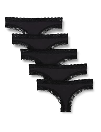 Iris & Lilly Damen Tanga-Unterwäsche Baumwolle und Spitze, 5er-Pack, Schwarz, 42 von Iris & Lilly