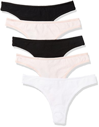 Iris & Lilly Damen Tanga-Unterwäsche Baumwolle, 5er-Pack, Schwarz/Blassrosa/Weiß, 36 von Iris & Lilly