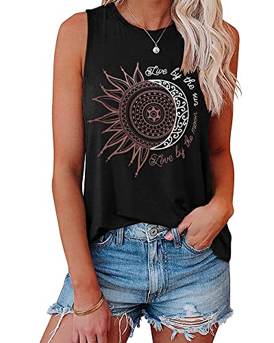 IRISGOD Damen-Tank-Top, lockere Passform, Sommer, niedlich, Grafik, ärmellos, Workout, Basic-Tunika, B: 122 Sonne und Mond, Mittel von IRISGOD