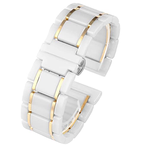 IRJFP Luxuriöses Uhrenarmband aus Keramik und Edelstahl, 20 mm, 22 mm, für Herren und Damen, Schwarz / goldfarben, 22 mm, Achat von IRJFP