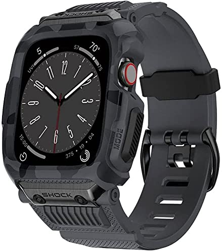 IRJFP Robustes Edelstahl-Uhrengehäuse und Gummi-Uhrenarmband, für Apple Watch 8, 7, 5, 4, 6, SE, 45 mm, 44 mm, seilfestes, integriertes Armband für Herren, For 45MM, Achat von IRJFP