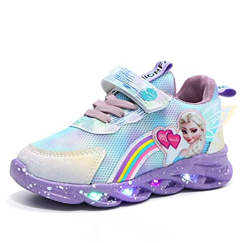 ELSA Schuhe mädchen，Kinder led Schuhe，Leuchtschuhe ELSA Turnschuhe，blinken licht mädchen Sportschuhe zum Laufen mit Flügeln for Frühling Sommer und Herbst (Color : Purple, Size : 21) von IRON JF