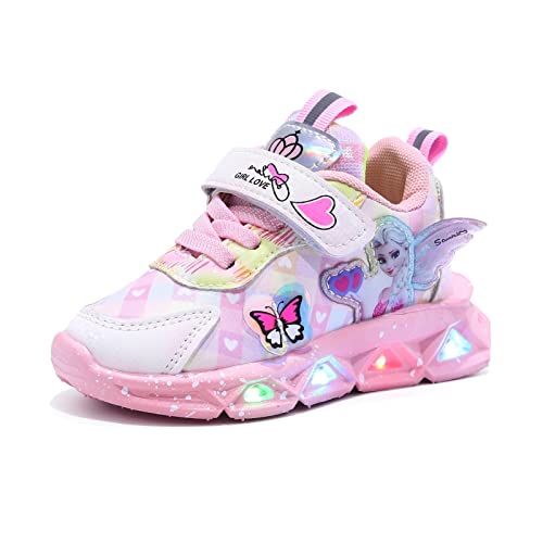 Elsa Prinzessin schuhe,Mädchen LED Leuchtende Schuhe Kinder Glänzende Blitzes schuhe Leichte Mesh atmungsaktives Turnschuhe,Trainer Sports laufende ,Kinder Sneakers (22-36) ( Color : Leder Pink , Size von IRON JF