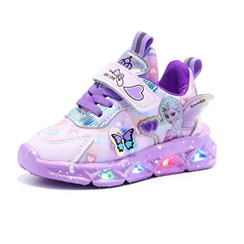 Elsa Prinzessin schuhe,Mädchen LED Leuchtende Schuhe Kinder Glänzende Blitzes schuhe Leichte Mesh atmungsaktives Turnschuhe,Trainer Sports laufende ,Kinder Sneakers (22-36) ( Color : Leder Purple , Si von IRON JF